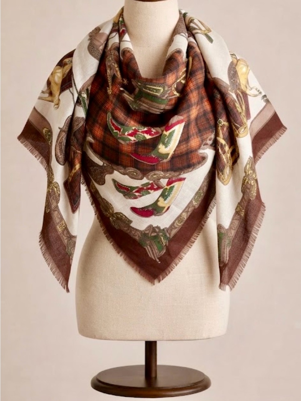 Marie Michele Vintage Italian Western Equestrian Tartan Scarf